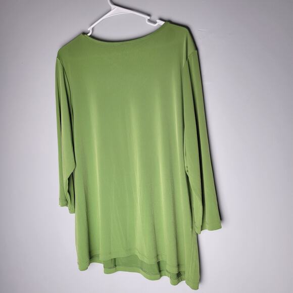 Susan Graver Green Embroidered Floral Top 1X Boho Cottagecore Feminine Chic - Picture 3 of 8